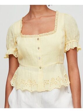 Button Front Linen Blouse from Aritzia, Butter Yellow